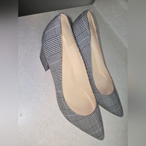 Nine West Gray Plaid Issa Block Pointed Toe  Heels Size 7.5